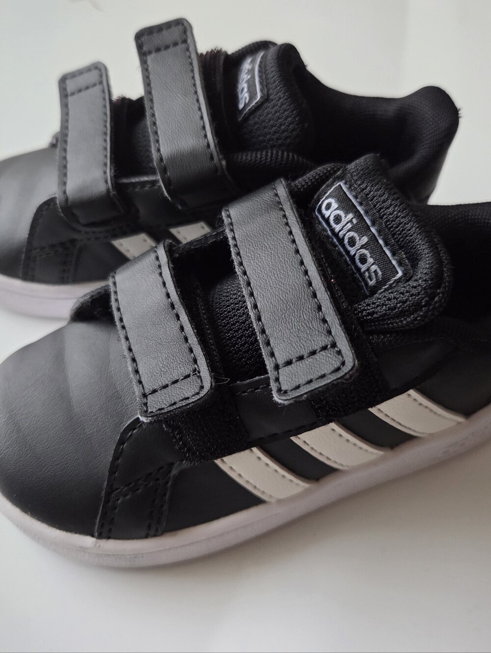 adidas Kids Black and White Velcro Strap Sneakers